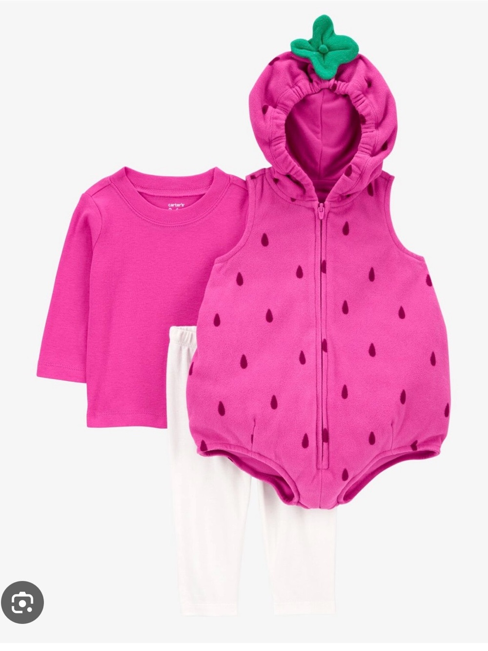 Carter's Pink Strawberry Hooded Costume Set with White Leggings